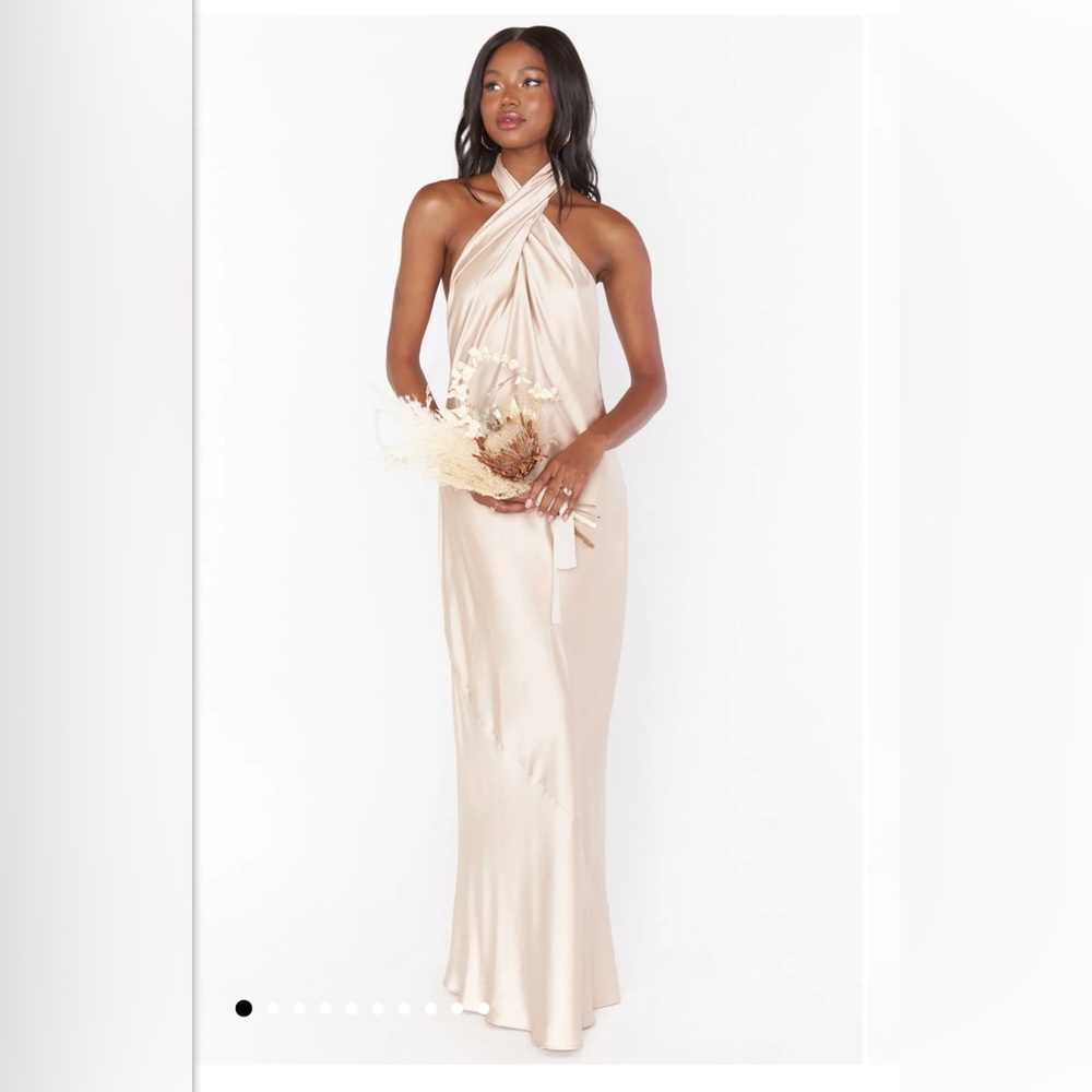 Champagne Jasmine Halter Maxi Silk Slip Dress